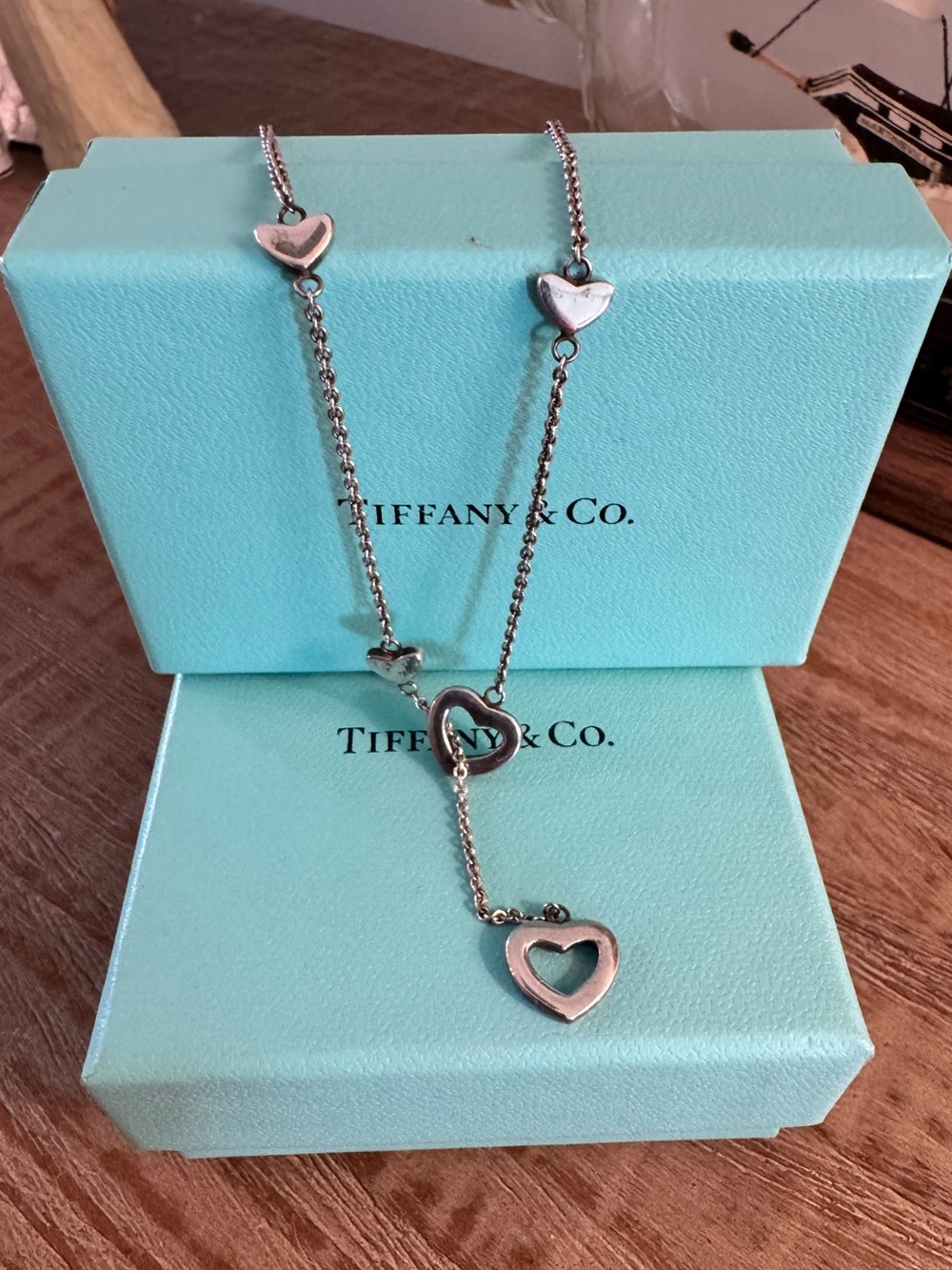 Tiffany & Co. Sterling Silver Heart Drop Lariat Necklace